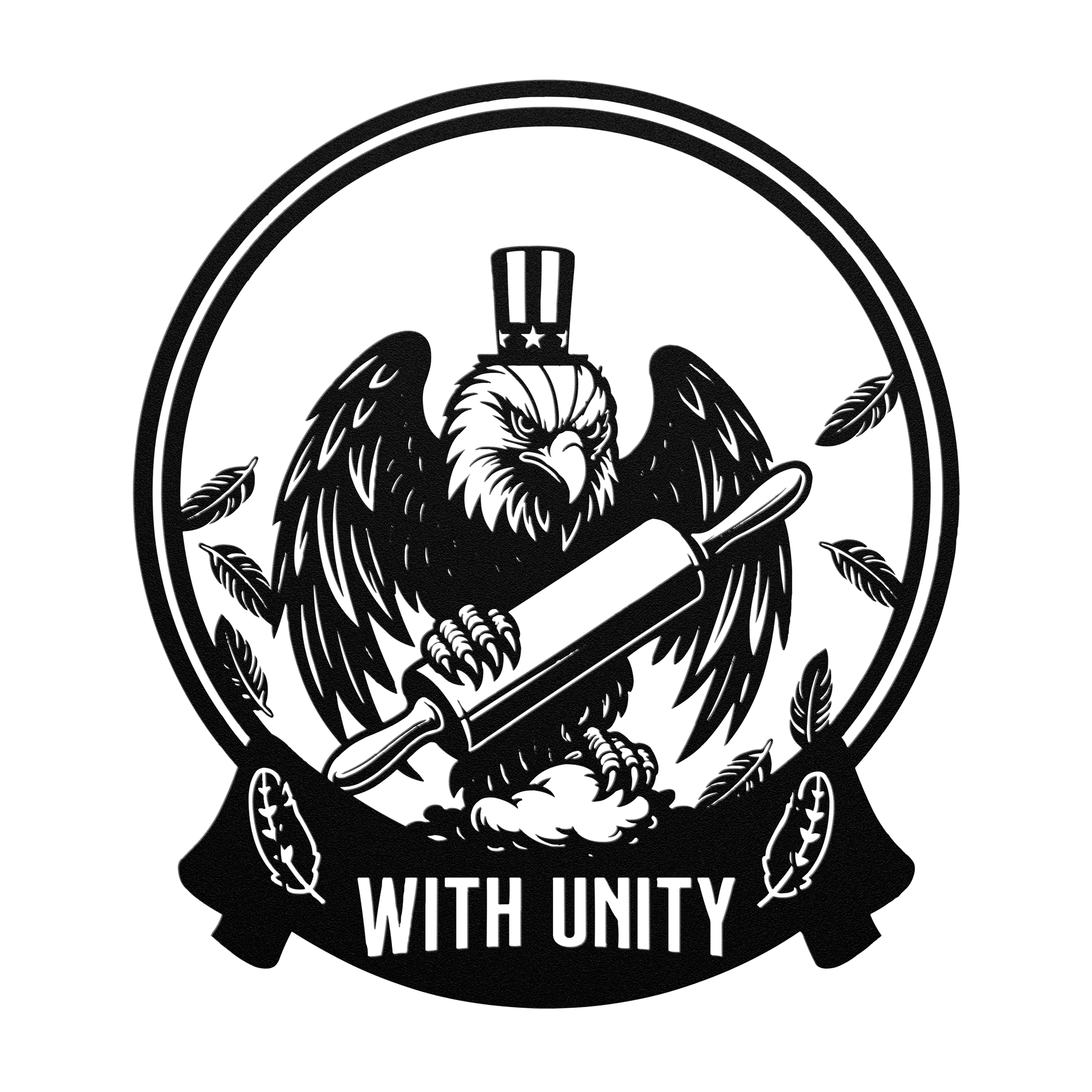 Baking with Unity metal sign featuring an owl with a rolling pin, made of durable 18 gauge steel.
