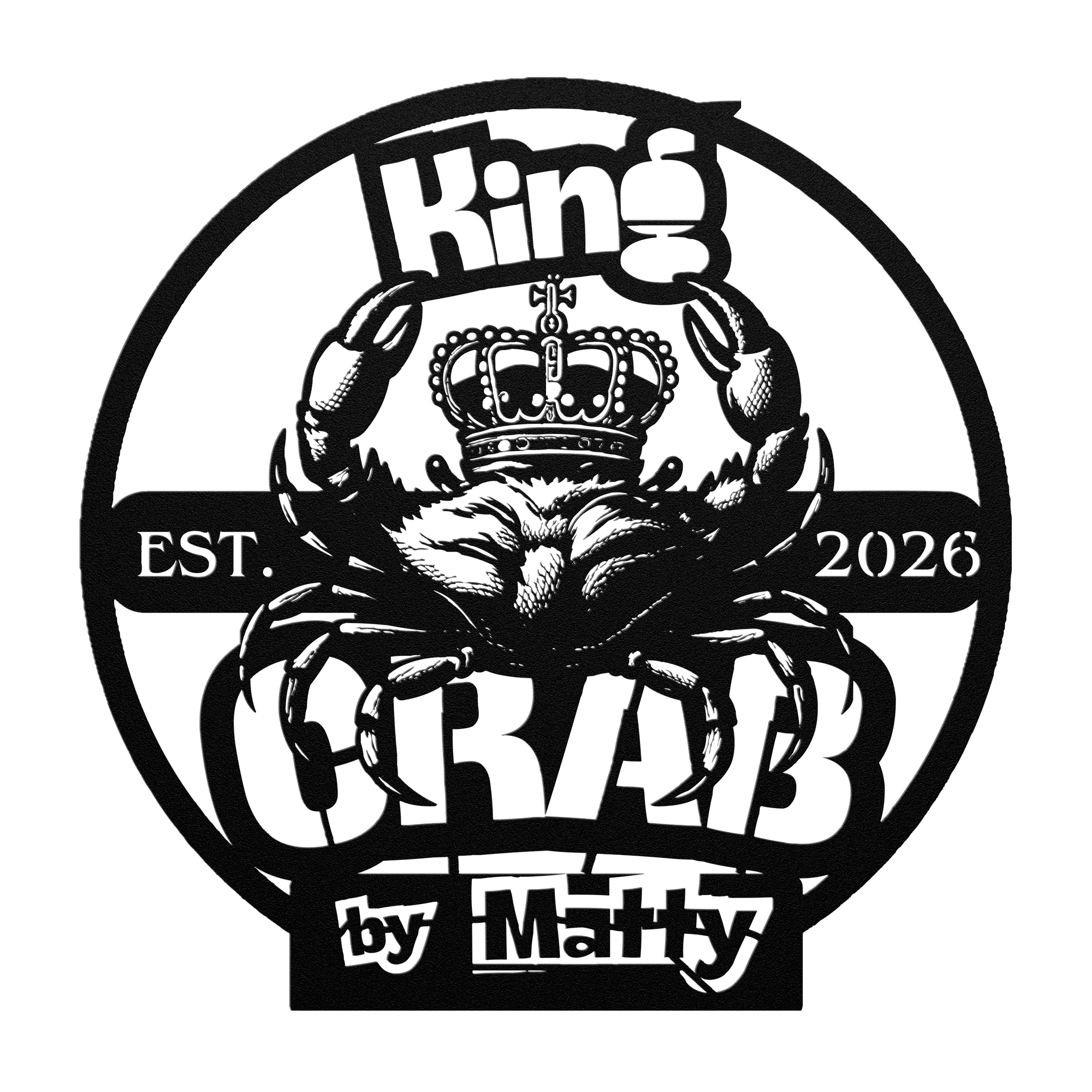Personalized King Crab Design metal kitchen sign for chefs, made of durable 18-gauge steel with powder-coated finish