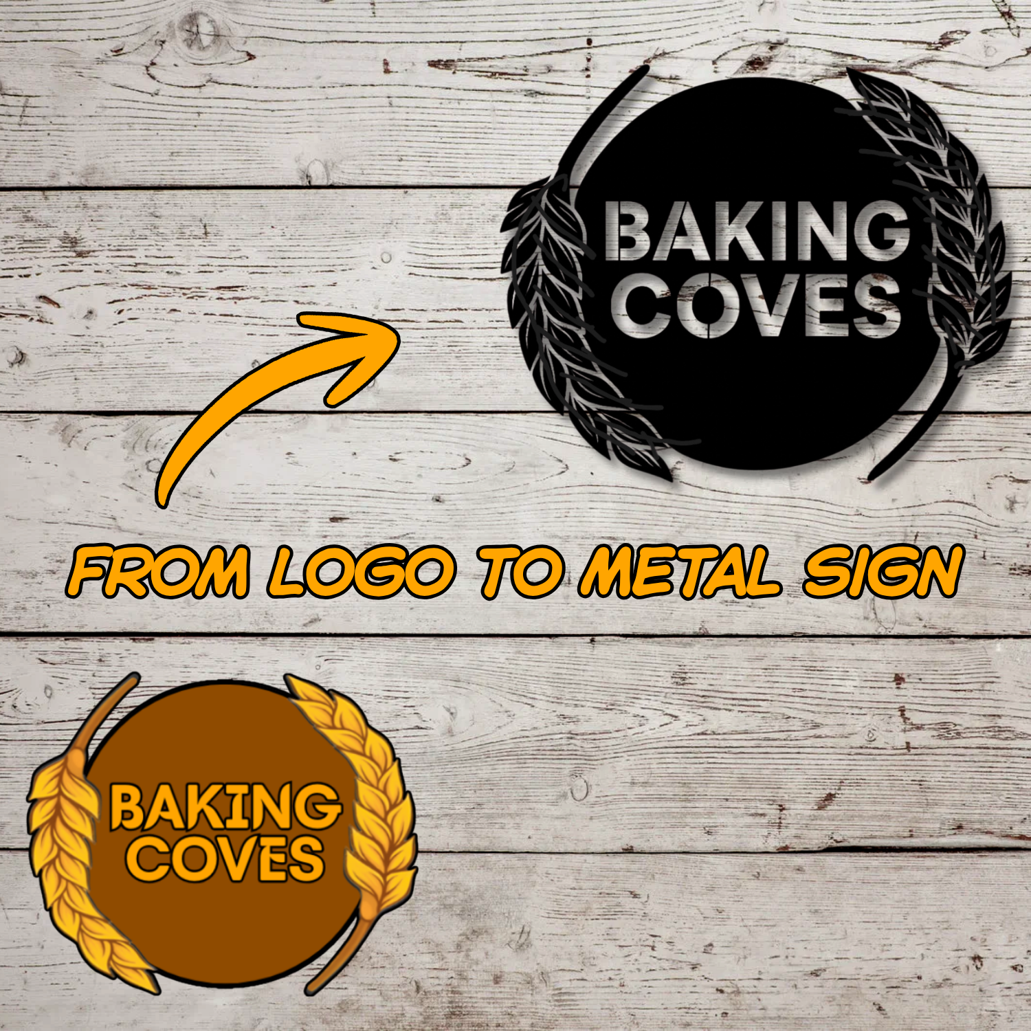 Custom metal logo sign made from precision-cut steel for bakery, BBQ, coffee shop, and wine bar wall decor