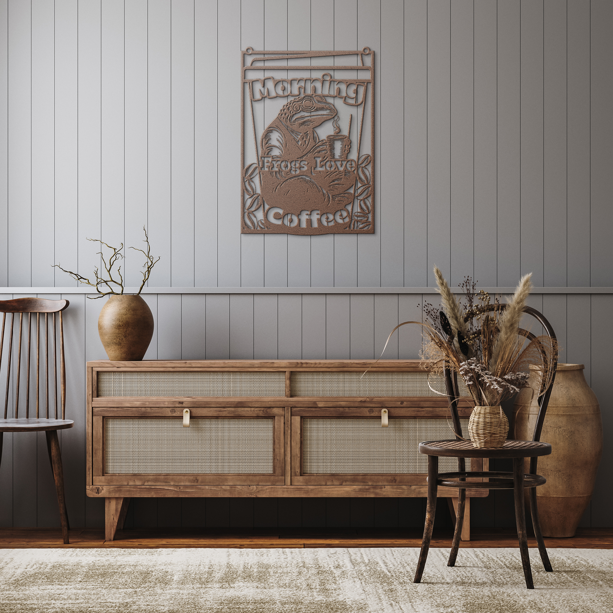 Morning Frog Metal Wall Art – Coffee Lover Kitchen Decor Sign
