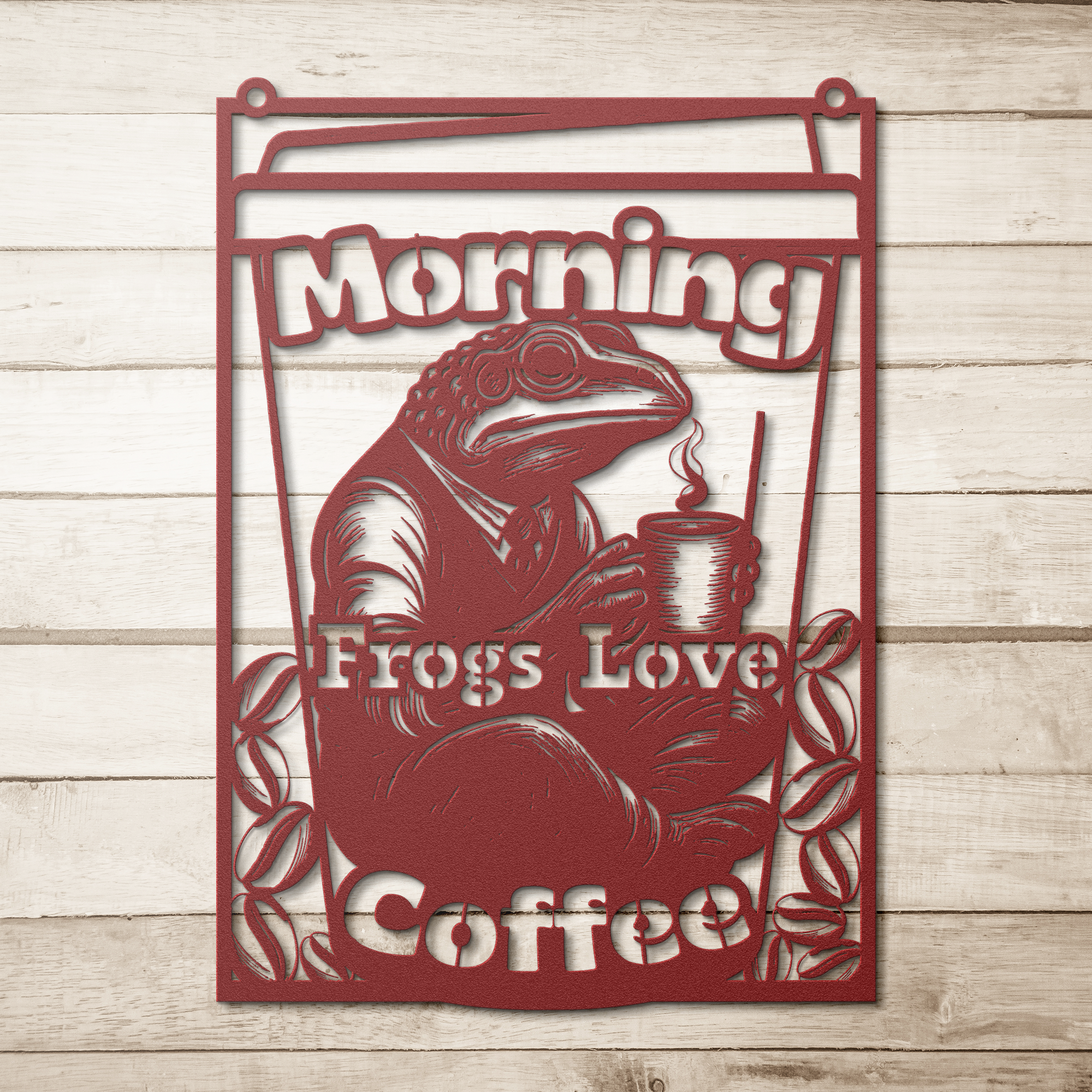 Morning Frog Metal Wall Art – Coffee Lover Kitchen Decor Sign