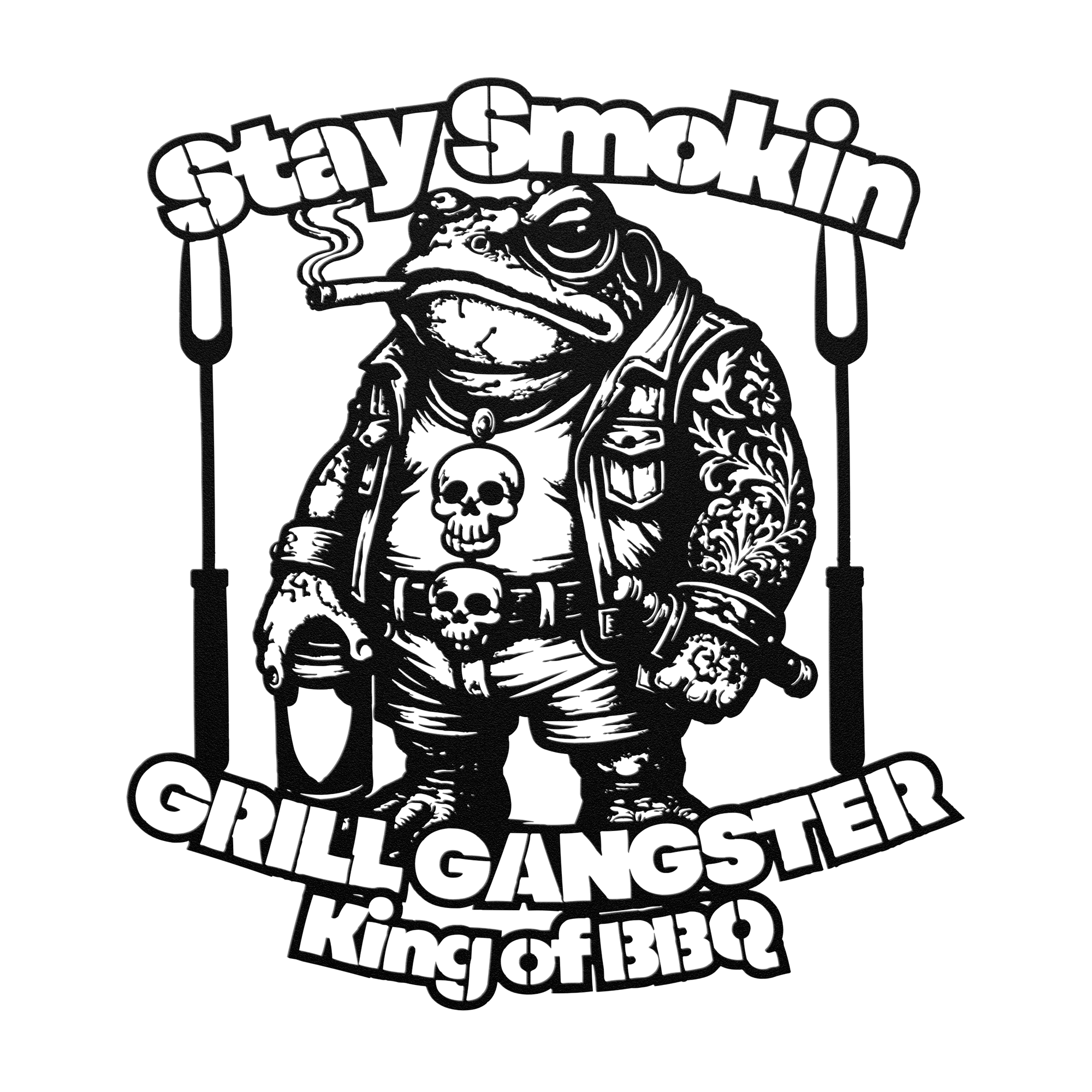 Stay Smokin Gangster Metal Sign BBQ grill wall decor for pitmasters and outdoor kitchens