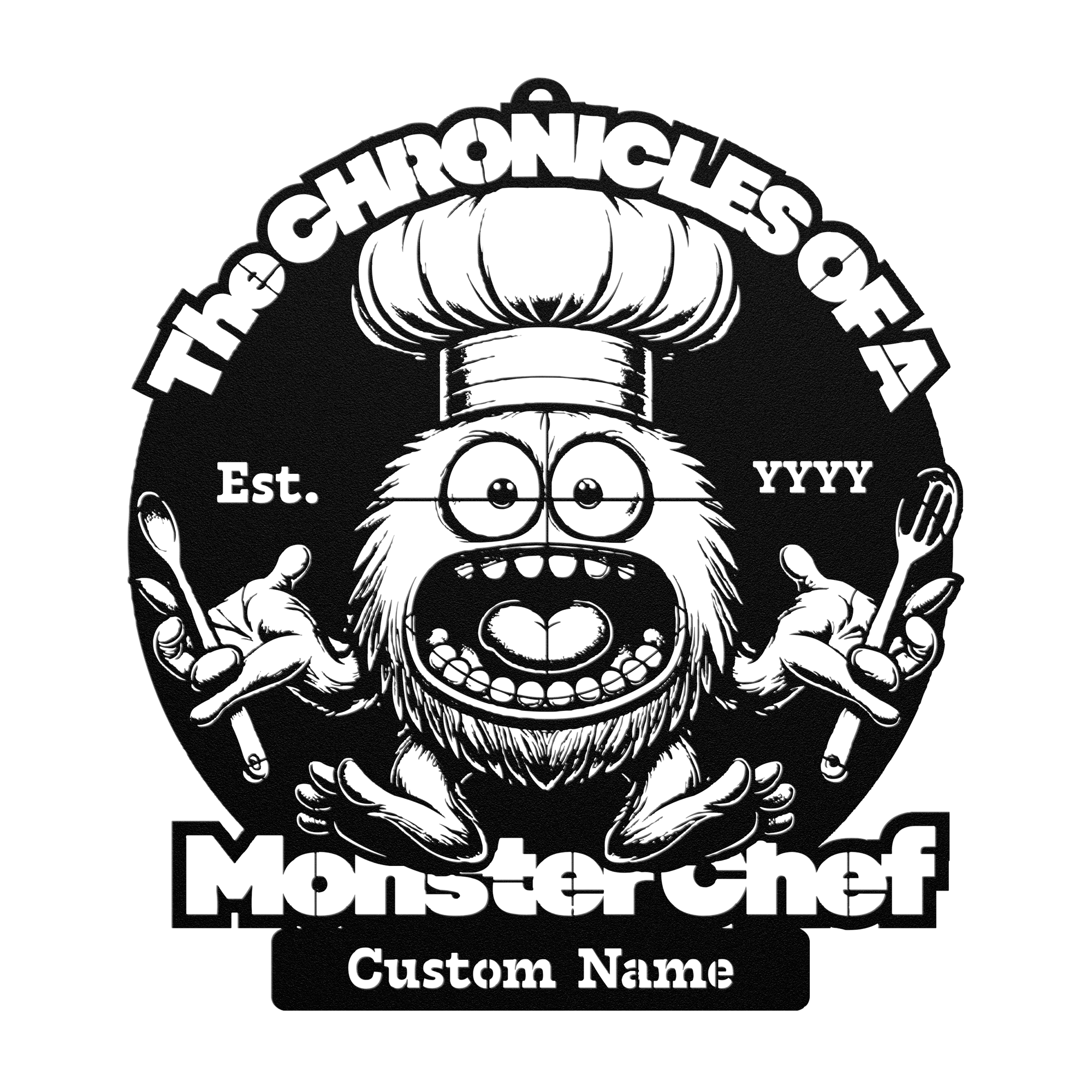 The Chronicles of a Monster Chef personalized metal sign for kitchen and chef wall decor