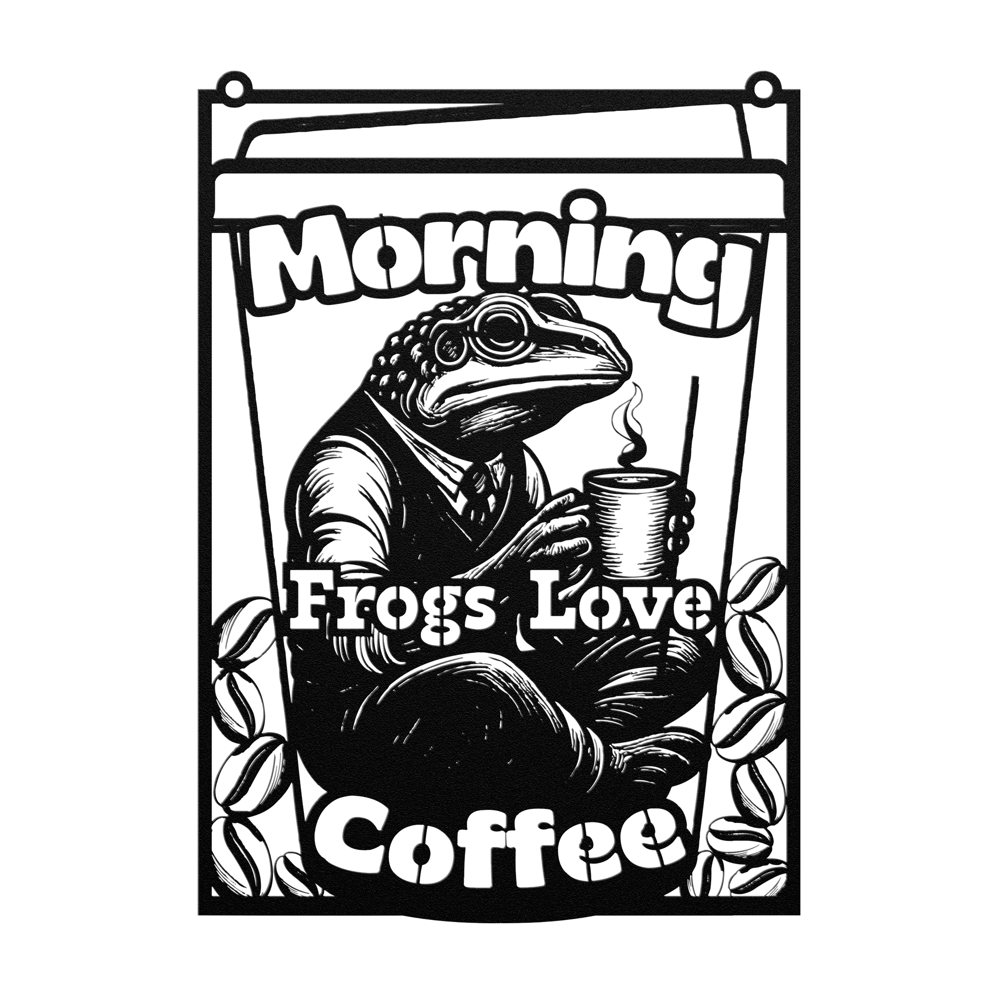 Morning Frog Metal Wall Art coffee-themed durable steel kitchen decor sign