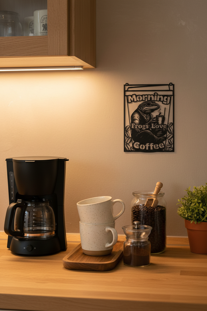 Morning Frog Metal Wall Art coffee-themed durable steel kitchen decor sign