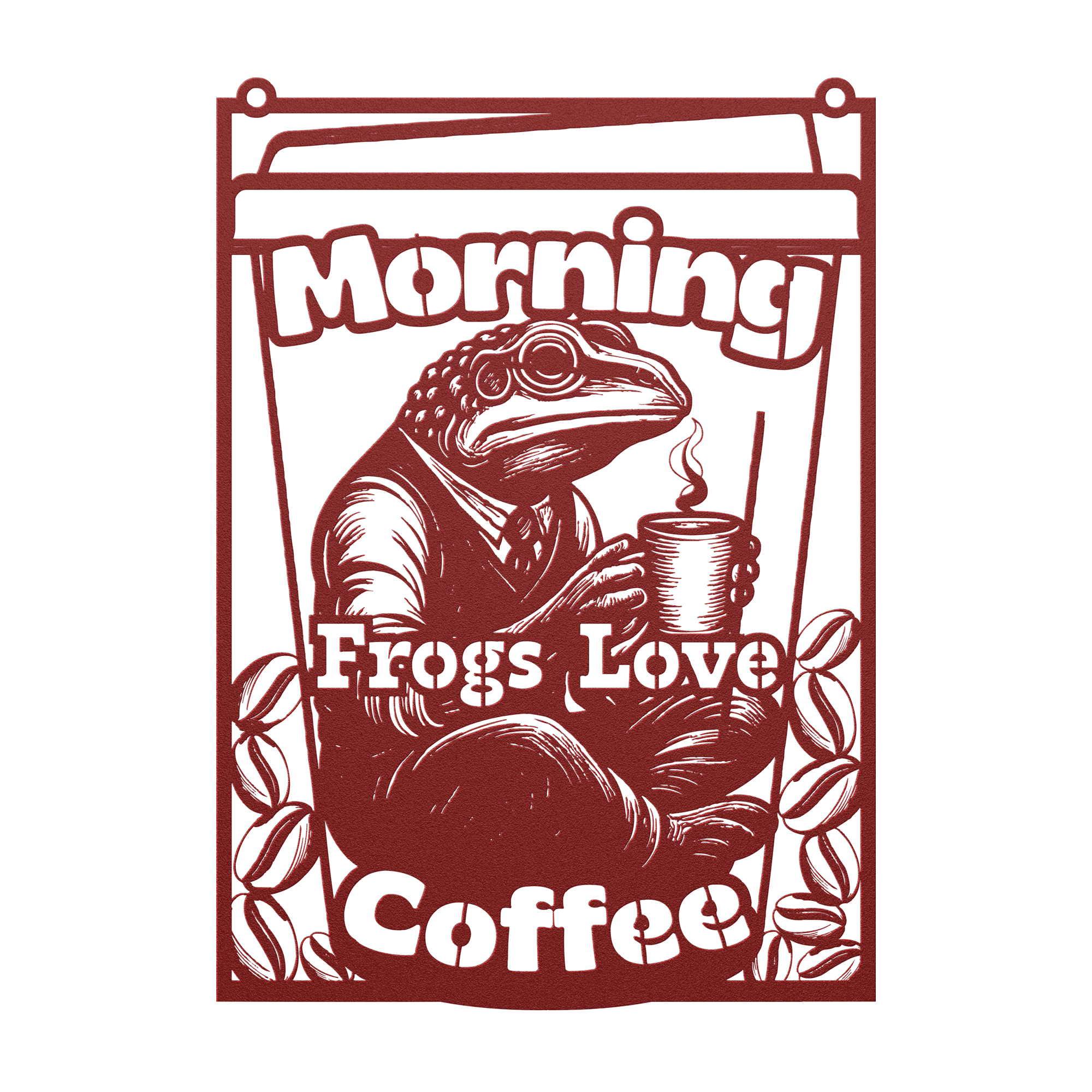 Morning Frog Metal Wall Art – Coffee Lover Kitchen Decor Sign