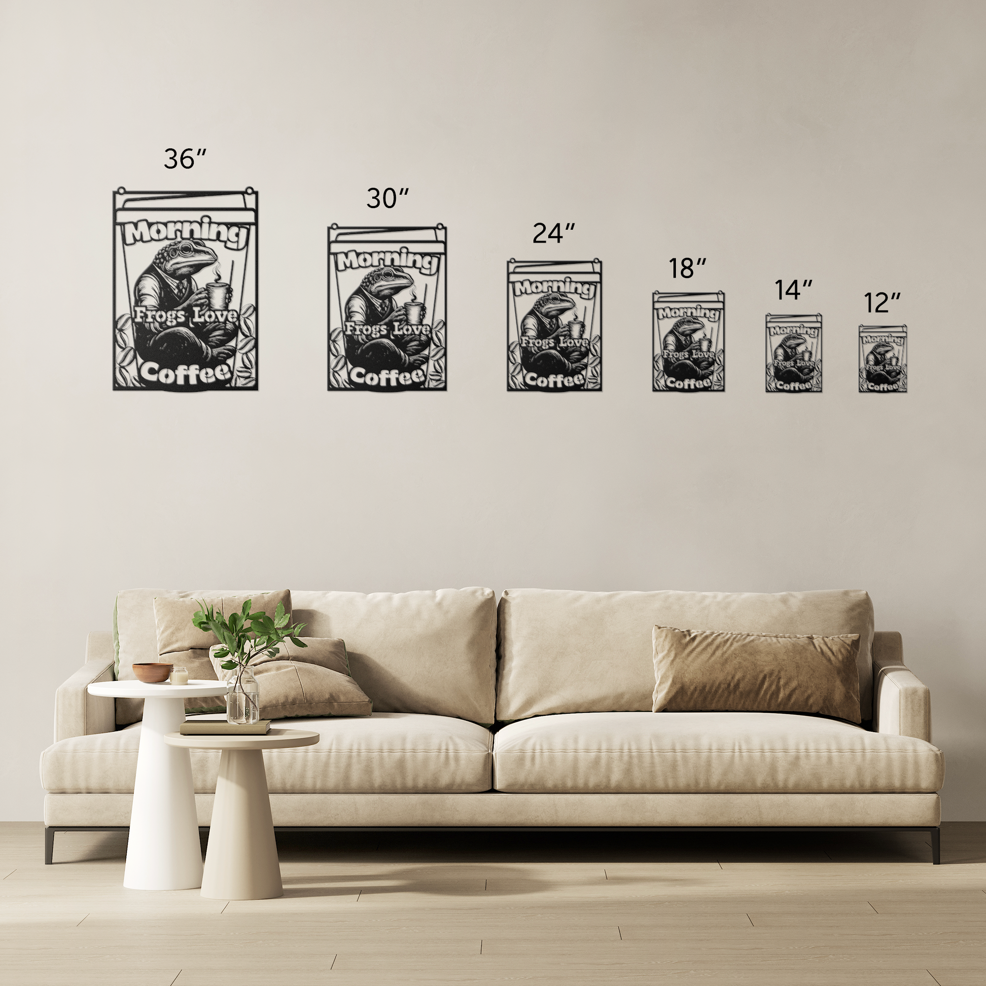 Morning Frog Metal Wall Art – Coffee Lover Kitchen Decor Sign